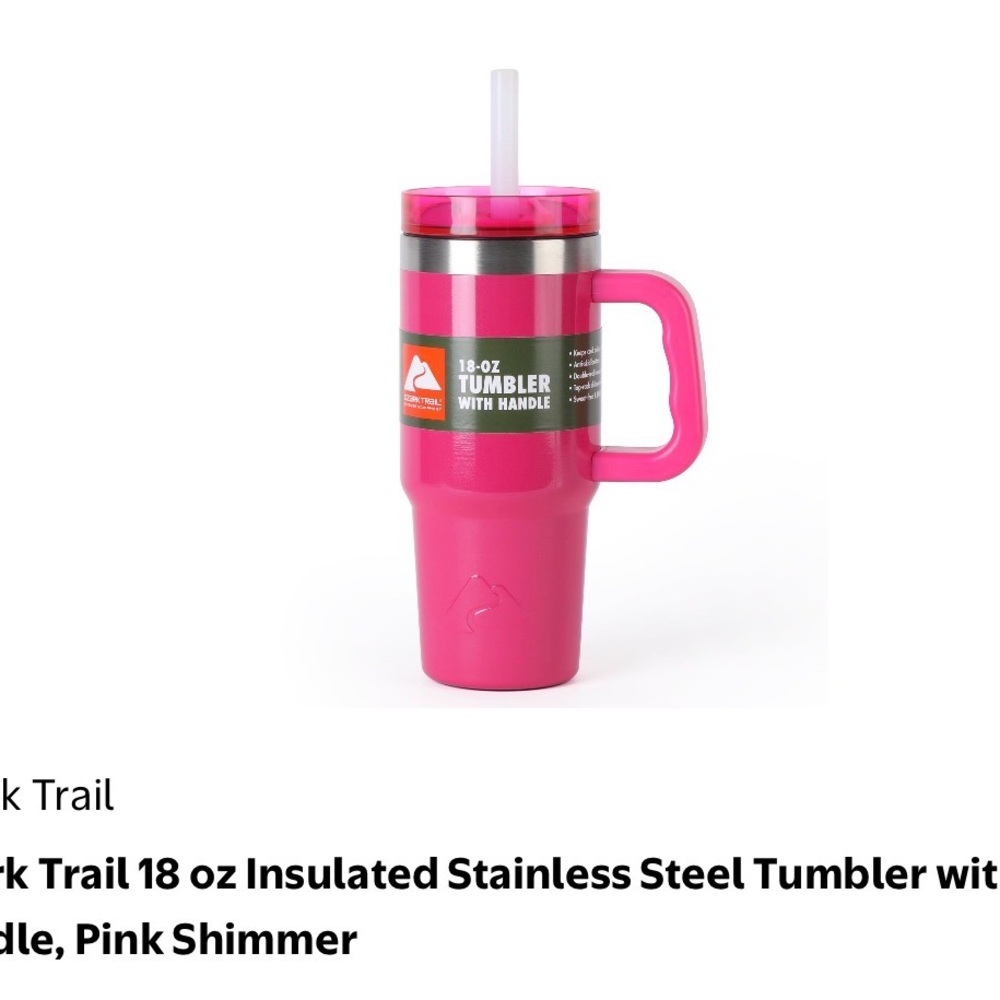 Ozark Trail Pink Insulated Tumbler with Handle 18oz new